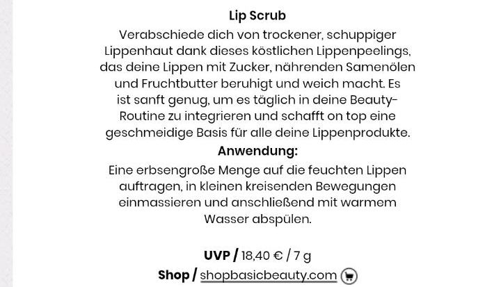 Lip scrub / Lippenpeeling - Basic skin *neu und ovp* in Nürnberg (Mittelfr)