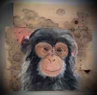 Junger Schimpanse auf Zirbenholz gemalt. Bayern - Mindelheim Vorschau