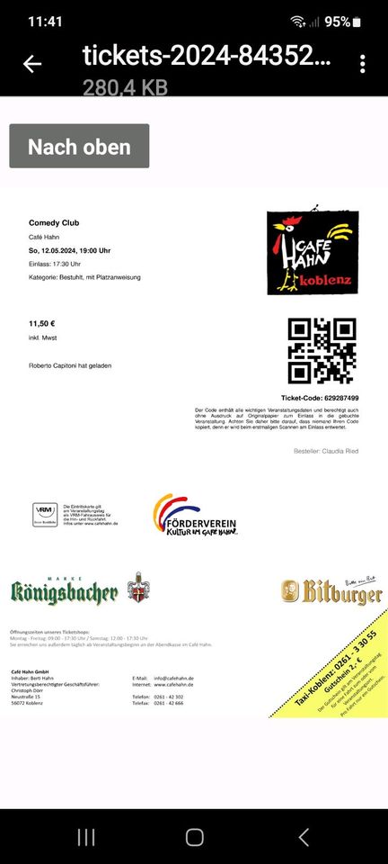 Ticket Café Hahn Koblenz Güls in Nauort