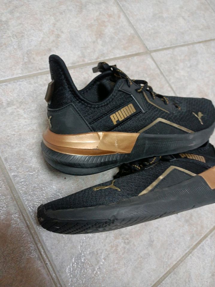 Puma Turnschuhe Größe 39 in schwarz mit gold in Winnemark