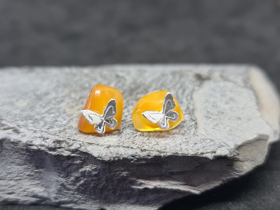 Bernstein gelb Schmetterling Ohrringe aus 925 Silber in Geisingen
