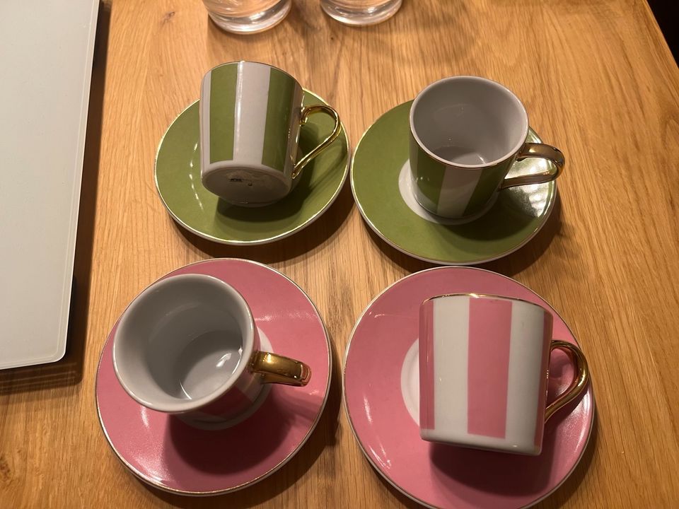 4x Expresso Tassen neu mit Untertassem rosa grün in Uetersen