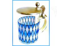 ► BAVARIA BAYERN GLAS BIERKRUG mit Zinndeckel - Bavaria Raute Nürnberg (Mittelfr) - Gebersdorf Vorschau