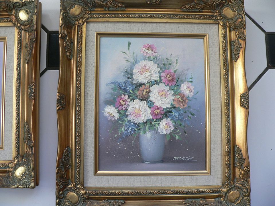 2 Gemälde Öl auf Leinwand Signiert, in Rahmen 40 x 34 cm Blumen in Brühl