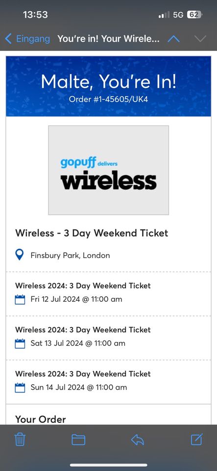 Wireless Festival Finsbury Park London 2024 (Weekend Ticket) in Bückeburg