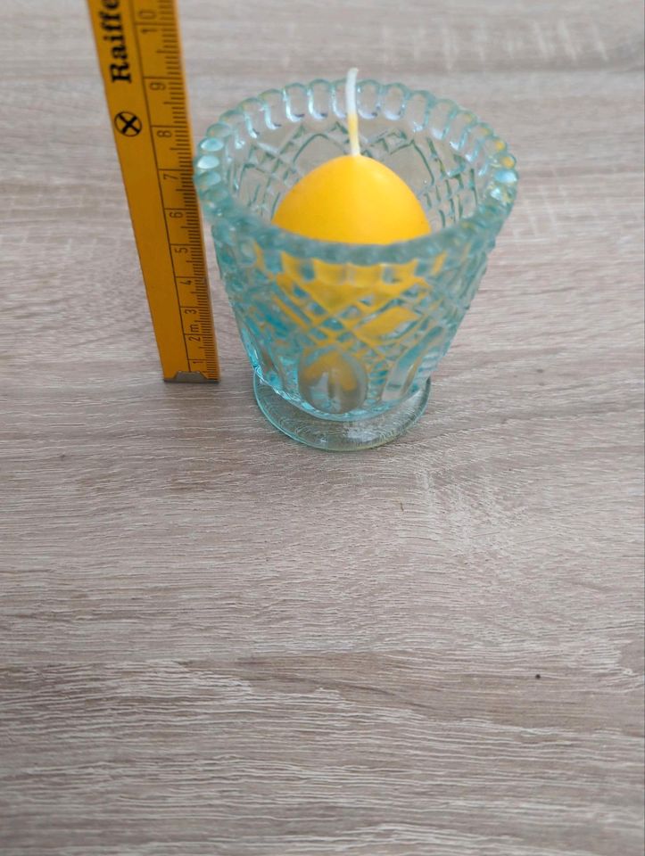 Osterdeko Kerze im Glas Ei gelb in Schwabsoien