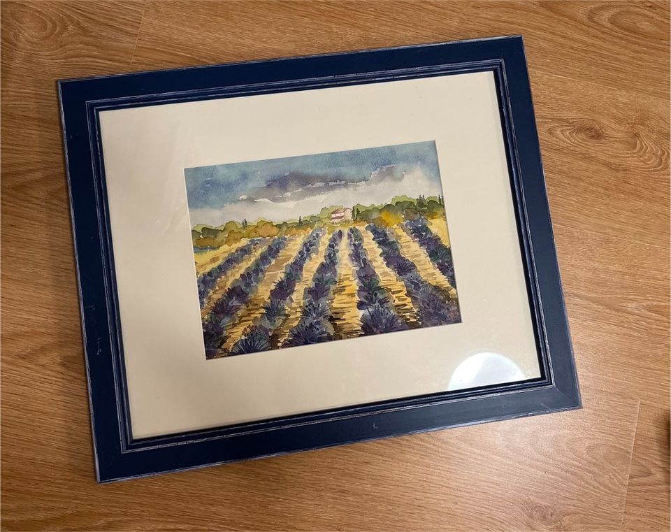 Schöner blauer Holz Bilderrahmen mit Aquarell in Köln