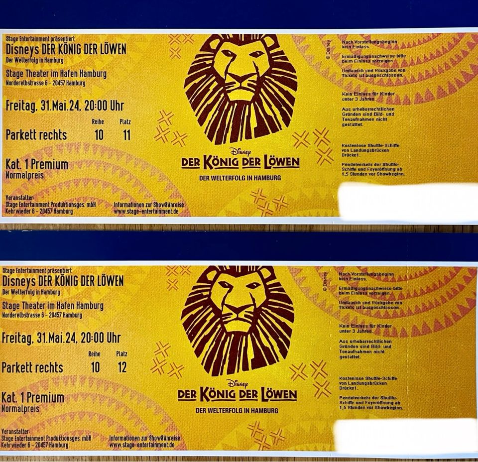 Der König der Löwen Tickets Premium für Musical Hamburg 31.05.24 in Fürstenfeldbruck