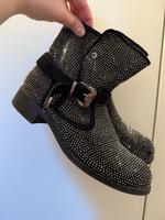 Biker Boots Stiefeletten Glitzer Strass schwarz silber 39 Italy Bayern - Willmering Vorschau
