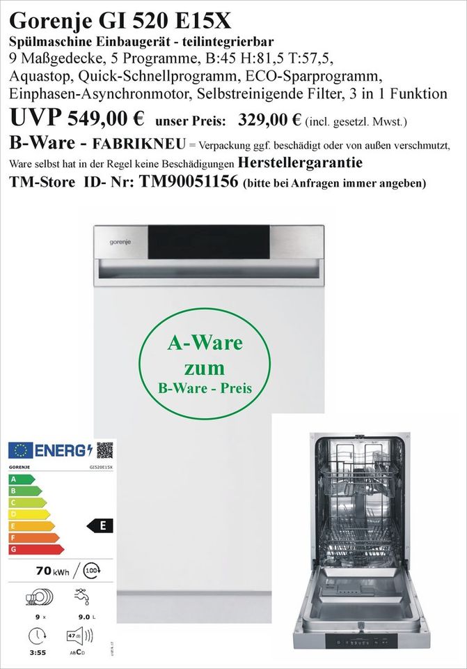 Spülmaschine NEU als B-Ware Einbaugerät Standgerät Einbau Stand Gerät teilintegriebar vollintegriebar integriebar teil voll auch Miele Neff AEG Siemens Bosch usw. auch für Gewerbe Pension Gastro in Wolfhagen 