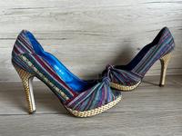 37 Stoffbunt Jeans Peeptoes blau Pumps Schuhe high Heels Nordrhein-Westfalen - Monheim am Rhein Vorschau