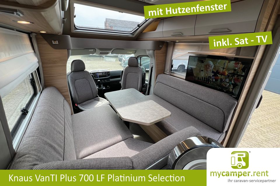 Knaus Van Ti Plus 700 LF MIETEN - Deluxe 2 Personen Wohnmobil mit Side by Side Sitzgruppe VW Crafter mit Automatik und Anhängerkupplung Sat TV auch als 4x4 Allrad buchbar in Kerken