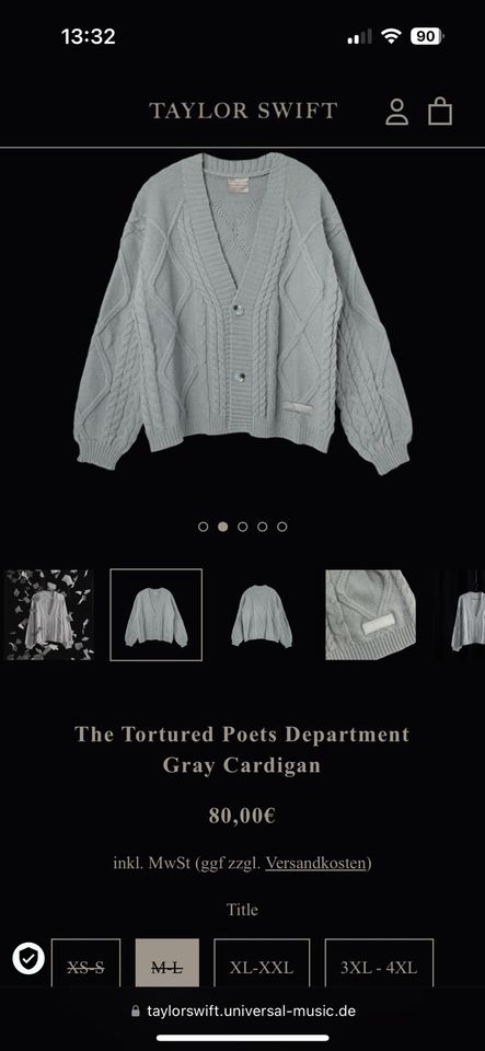 Taylor Swift The Tortured Poets Department Gray Cardigan in Heilbad Heiligenstadt