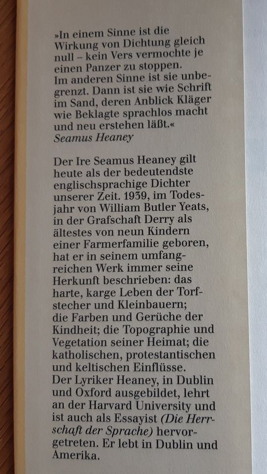 Seamus Heaney | Ausgewählte Gedichte | Nobelpreis Literatur 1995 in Werther (Westfalen)