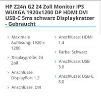 HP Z24n G2 24 Zoll Monitor IPS WUXGA 1920x1200 DP HDMI DVI USB-C Bayern - Regensburg Vorschau