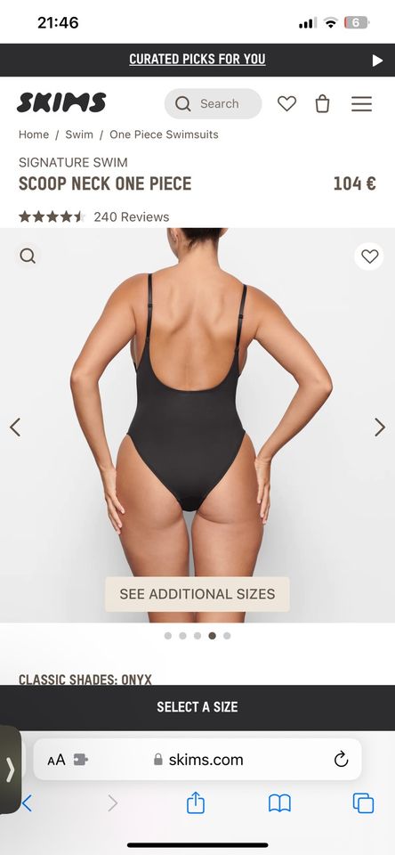 NEU Skims XS Signature Swim Scoop Neck One Piece Onyx Bodysuit in Köln