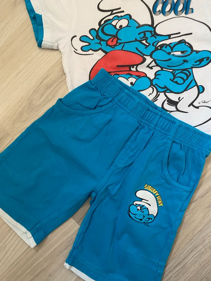 Schlümpfe, Set, Shirt und kurze Hose, Sommer, Gr. 86, 92 in Leingarten