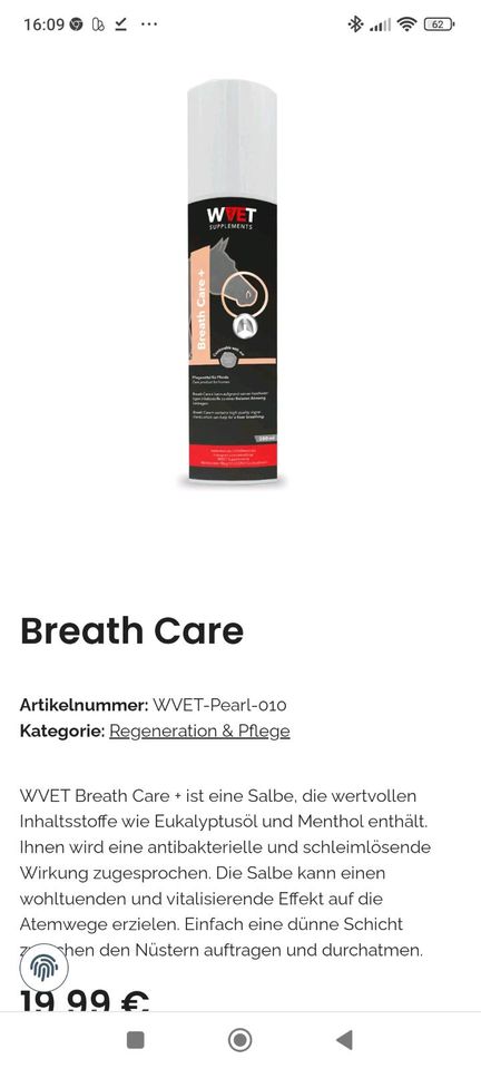 Breath Care Wvet Supplements NEU in Buchholz in der Nordheide