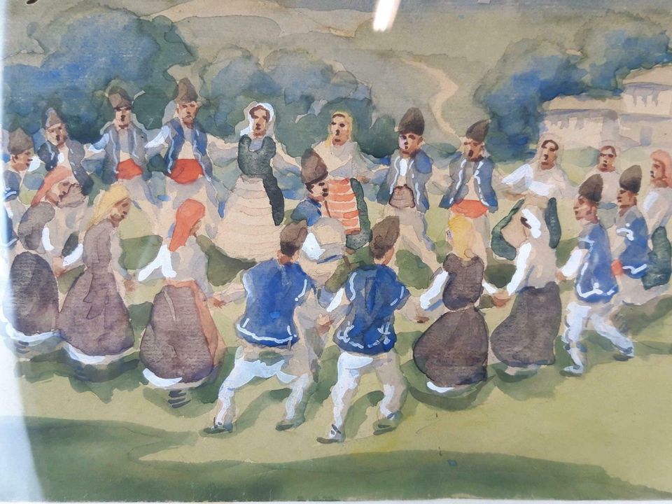 Bild - Tanz - Folklore - Balkan - Aquarell - signiert - Original in Hiltrup