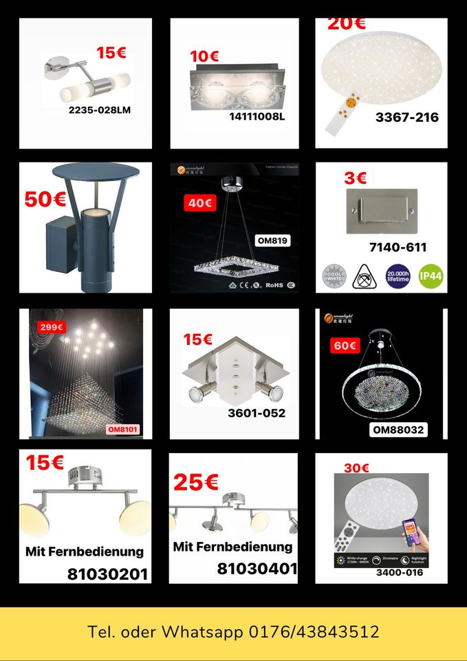 FABIS LAMPEN NEUE LED Deckenlampe Leuchte Wandlampe Pendellampe Wandleuchte Tischlampe Hängeleuchte Hängelampe Deckenleuchte Außenstrahler Lichterkette Deckenstrahler Spots Stehlampe Solar Lampe Smart in Bielefeld