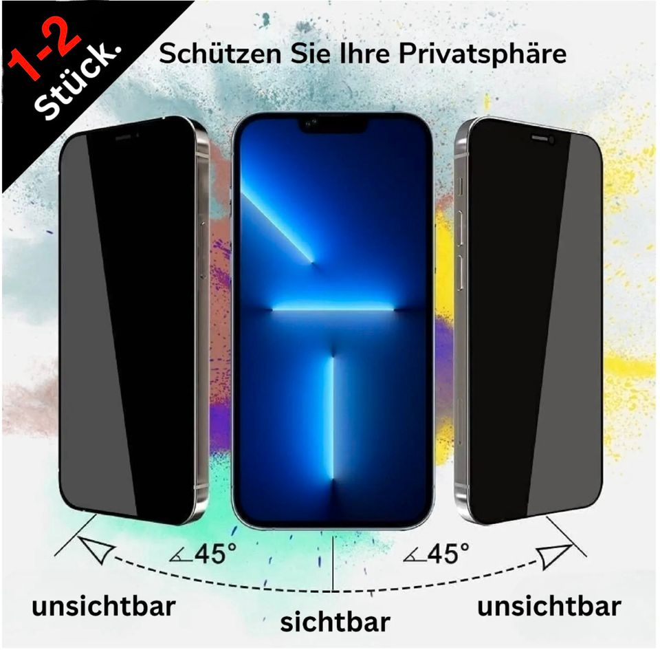 Panzerglas Blickschutz  iPhone 15 14 13 12 11 Pro Max Plus mini in Eisenach