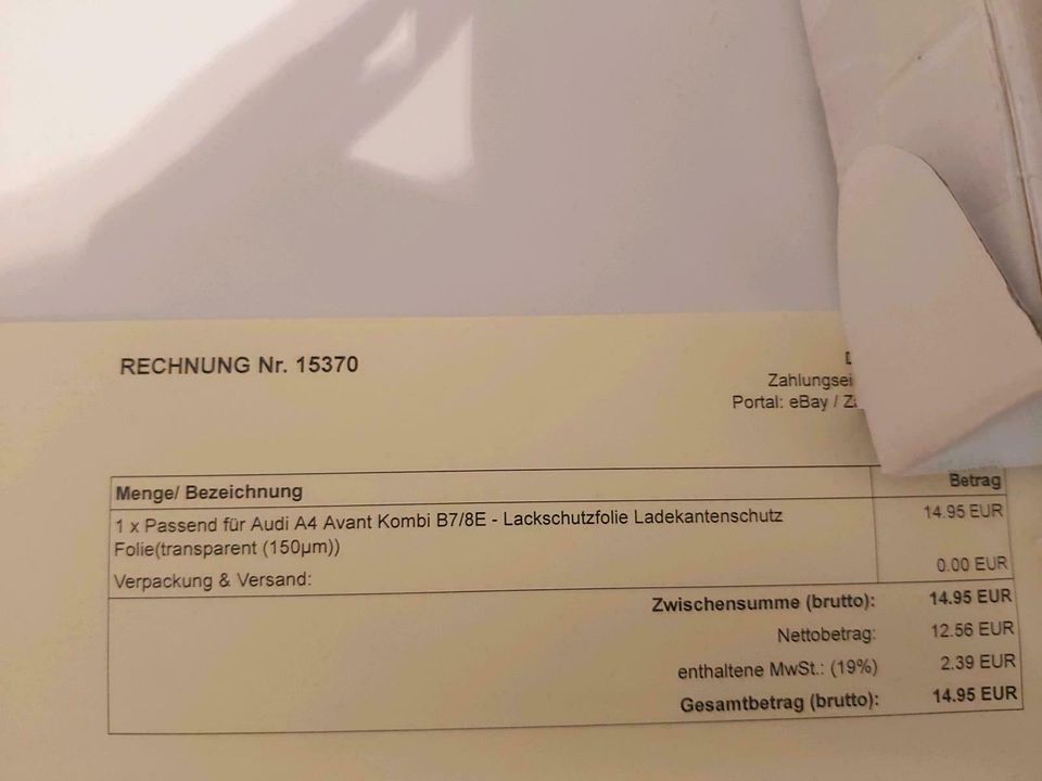 Ladekantenschutz/ Lackschutzfolie Audi A4 Avant Kombi B7/8E in Hamburg