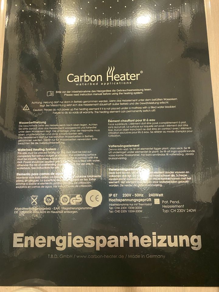Carbon Heater Energiesparheizung für Wasserbett in Bielefeld