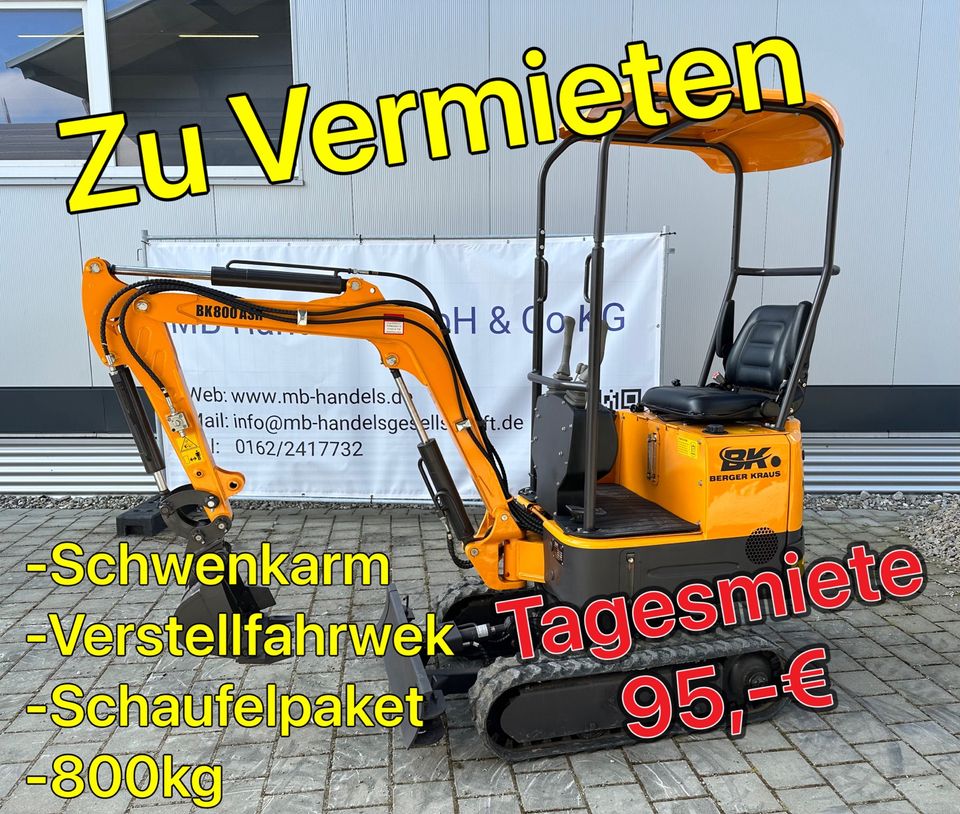 Vermietung Verleih Miete Minibagger BK800 + Schaufelpaket in Neu Ulm