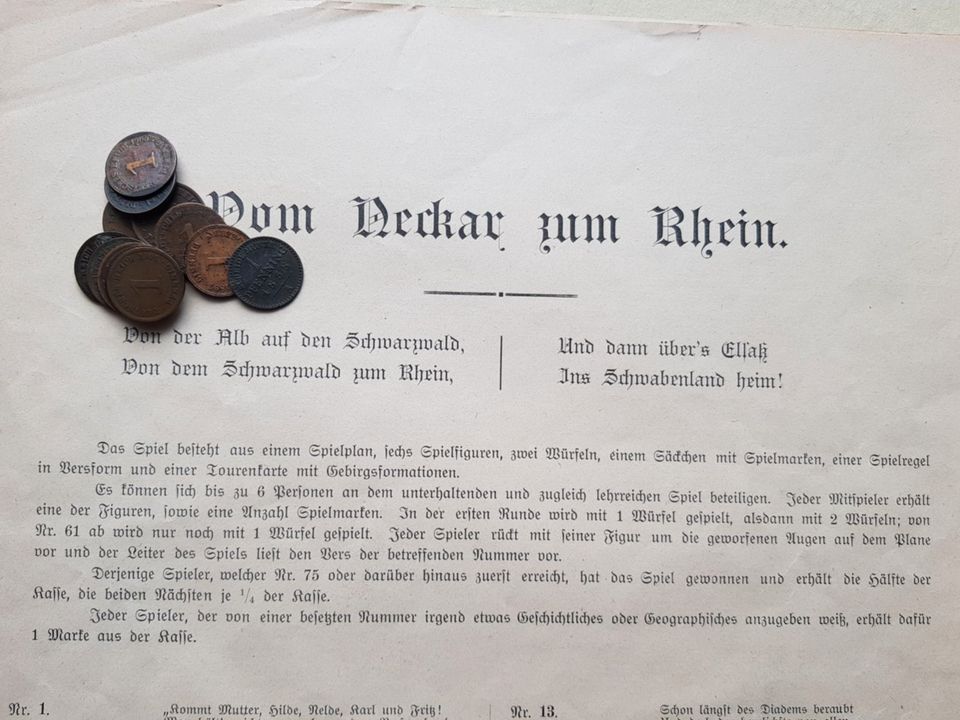 Antikes Brettspiel Hausser Vom Neckar zum Rhein um 1900 in Halle