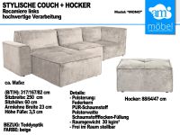 Sofa Couch Wohnlandschaft L Form + Hocker Teddyoptik beige Bremen - Huchting Vorschau