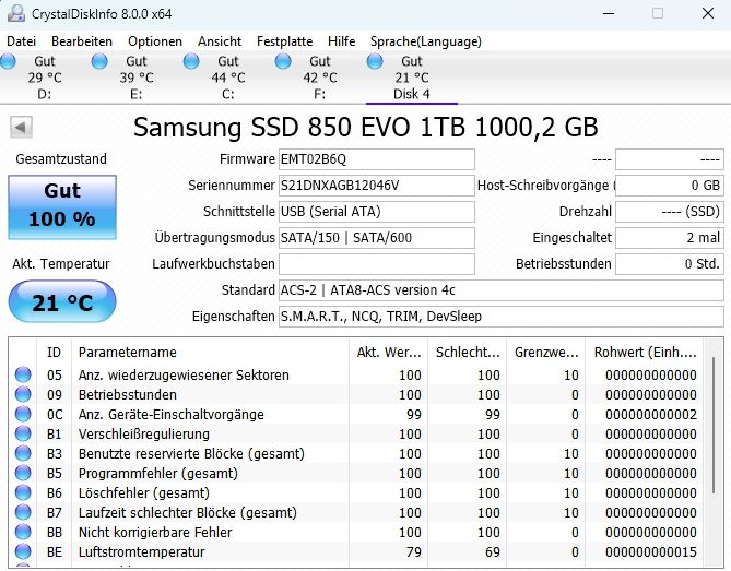 Samsung SSD 850 EVO 1TB, 2.5"/SATA 6Gb/s, wie NEU in Duisburg