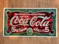 1993 Coca Cola Blechschild 5 Cents Fountains in Bottles Nordrhein-Westfalen - Brilon Vorschau