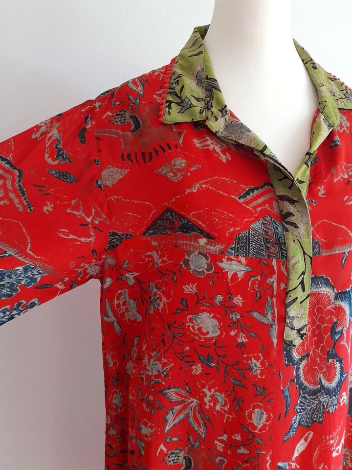 BENARES Tunika Kleid Kimono Stil S Rot Grün Viskose in Hamburg