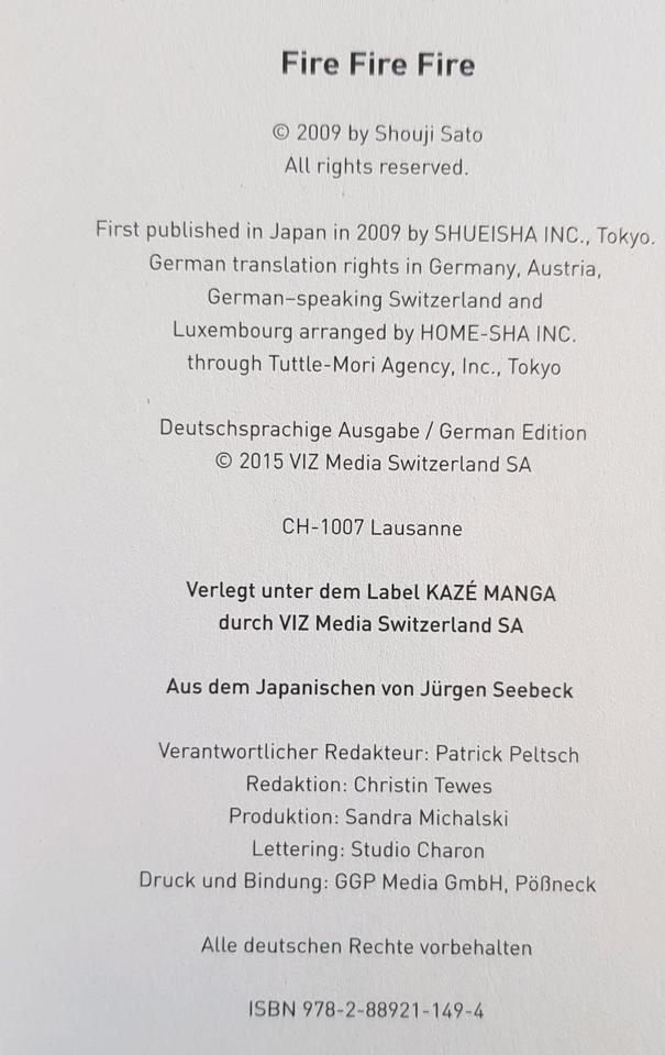 Fire Fire Fire Manga Buch Shouji Sato Comic Lektüre Kawaii in Hamburg