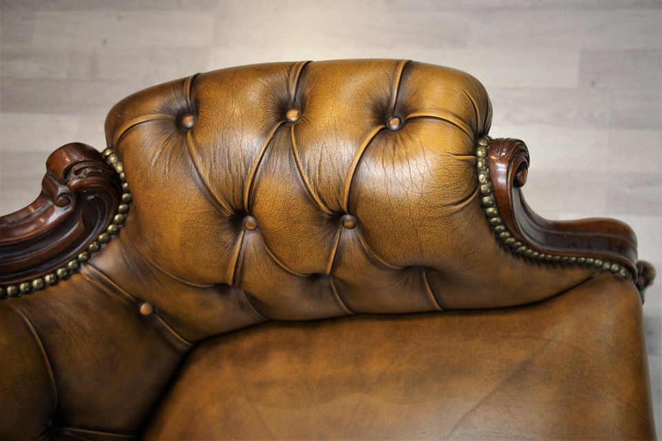 Chesterfield / Barock Sessel, Rindleder, gelb/braun in Heinsberg