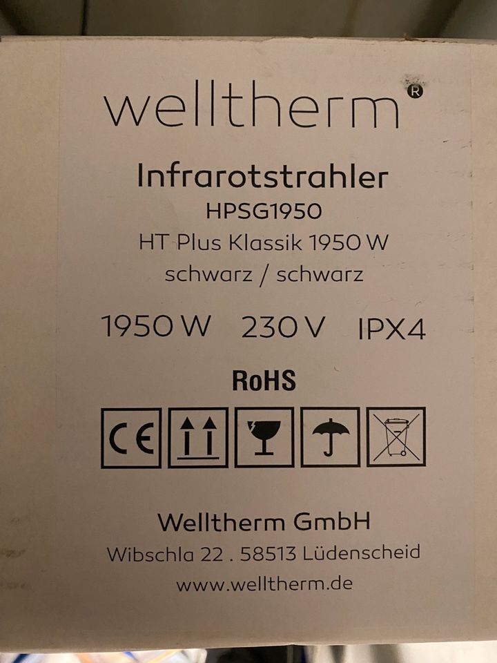 Neue Welltherm Infrarotheizung Keramikstrahler HT Plus 1950W in Sulz