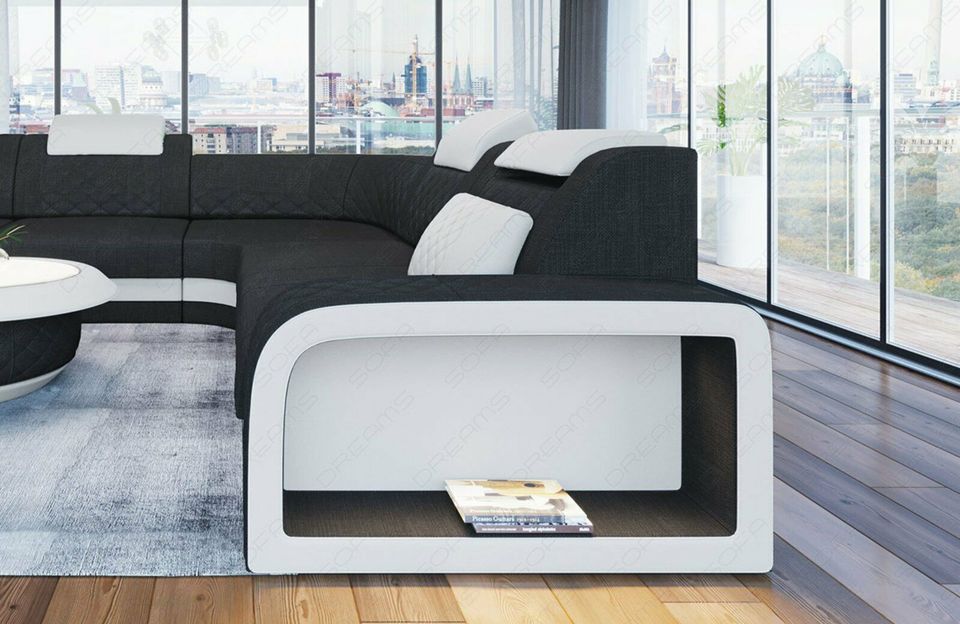 Polster Wohnlandschaft Foggia U Form LED Stoff Eck Sofa USB Couch in Berlin