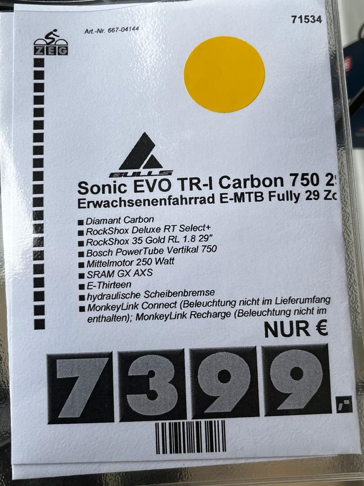 Bulls Sonic EVO TR-I Carbon 750 AXS //NEU// E-Fully in Villingen-Schwenningen