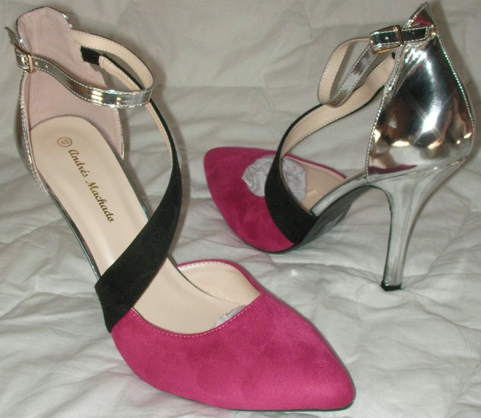 Elegante Spangen Silber-Fuchsia High Heels Pumps gr.45 uvm. in Duisburg