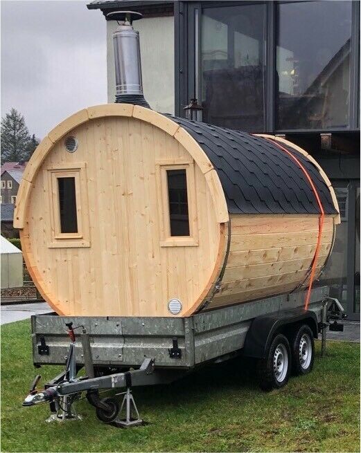 mobile Sauna auf Anhänger, Saunafass, Wellness, Sauna mieten in Haselbachtal