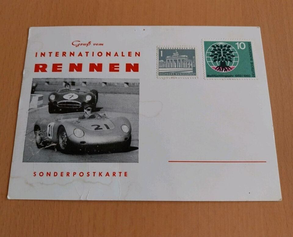 Sonderpostkarte "Gruß vom INTERNATIONALEN RENNEN" mit Briefmarken in Lemgo