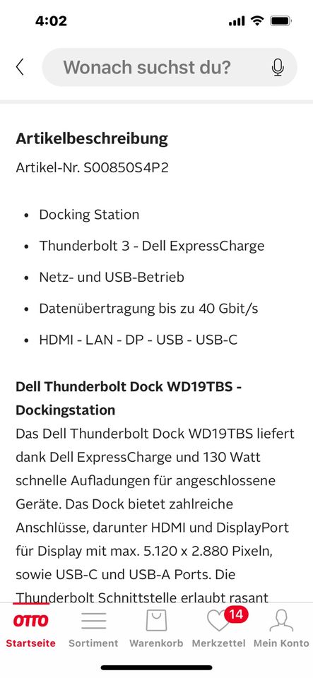 Dell Laptop-Dockingstation Thunderbolt Dock WD19TBS in Clausthal-Zellerfeld