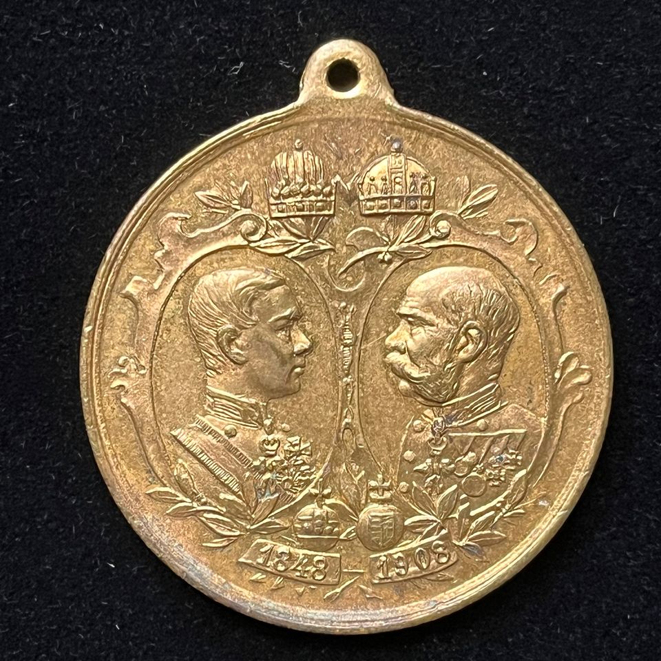 Bronzemedaille 1908 Kaiser Franz Joseph I. Austria, Stempelganz in Klingenberg am Main