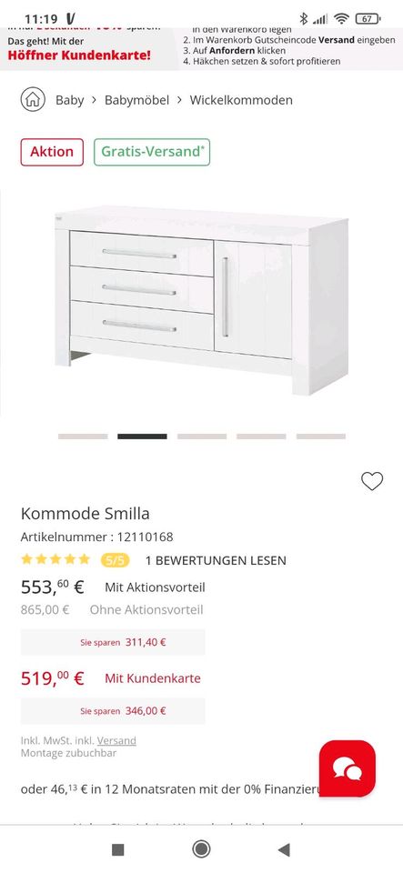 Kommode Wickelkommode pinio almo calmo weiß smilla in Bergkamen