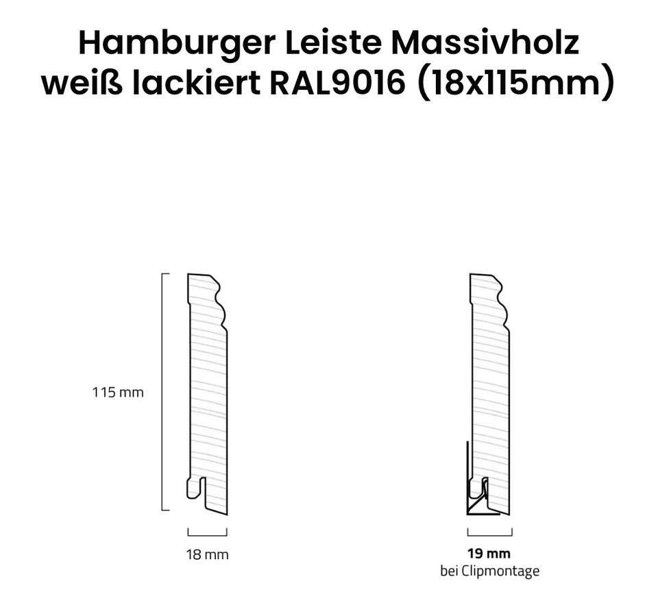 Sockelleiste Fußleiste Hamburger Leiste Weiß 7,3 m Massivholz in Hamburg