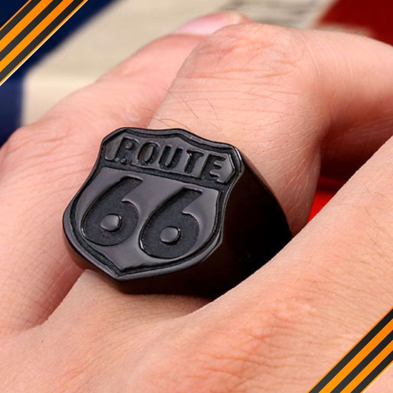 Edelstahl Route 66 Biker Herren Ring Siegelring schwarz Neu in Wiesbaden