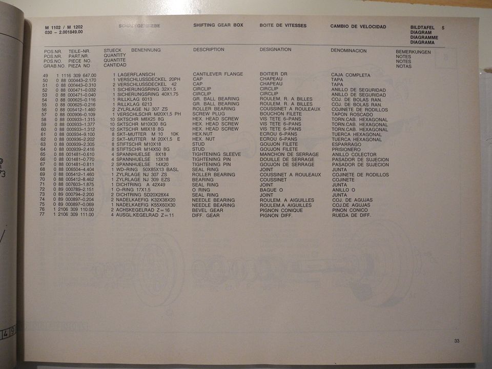 Ersatzteilliste Deutz-Fahr Mähdrescher M1102/M1202 in Bergisch Gladbach