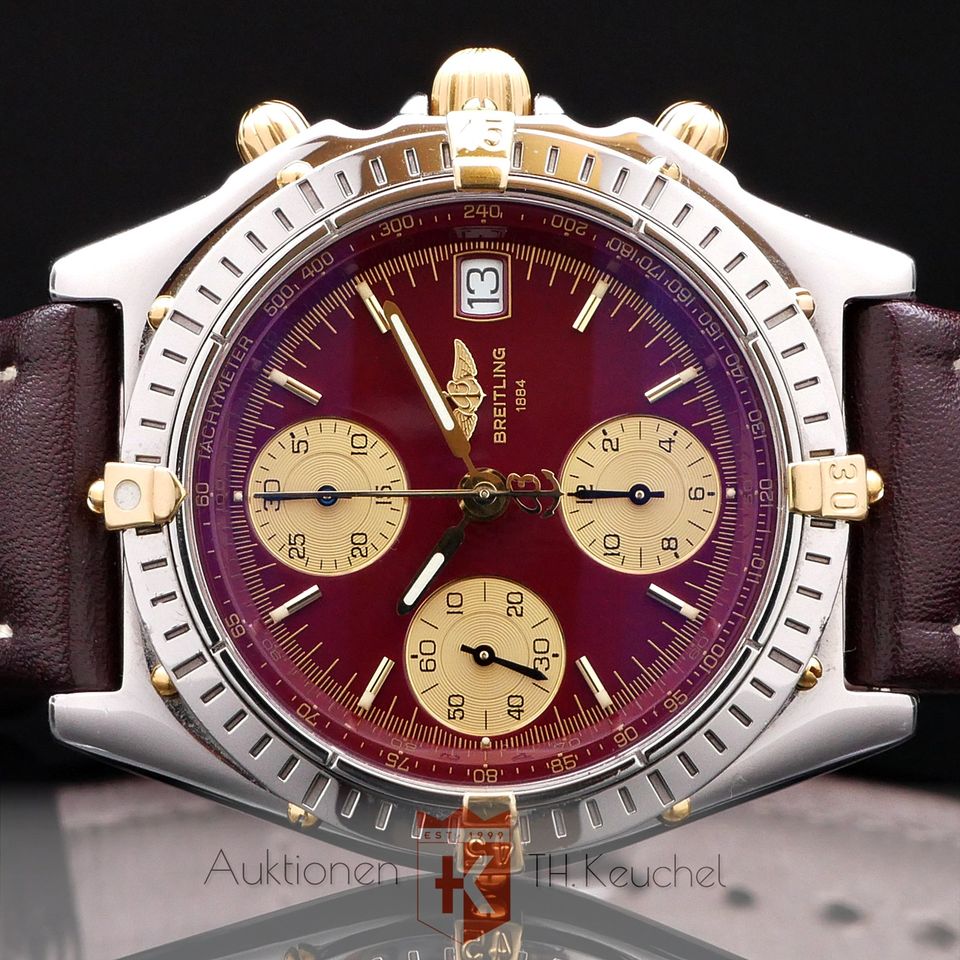 Breitling Chronomat B13050 Bordeaux Stahl Gold Full Set in Grünstadt