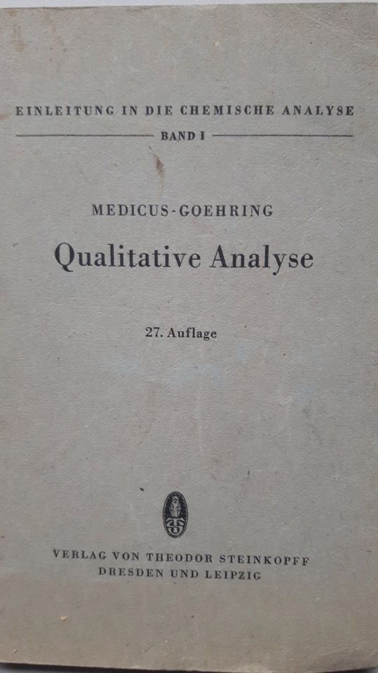 Einleitung in die Chemische Analyse MEDICUS-GOEHRING Langenbeck in Viersen