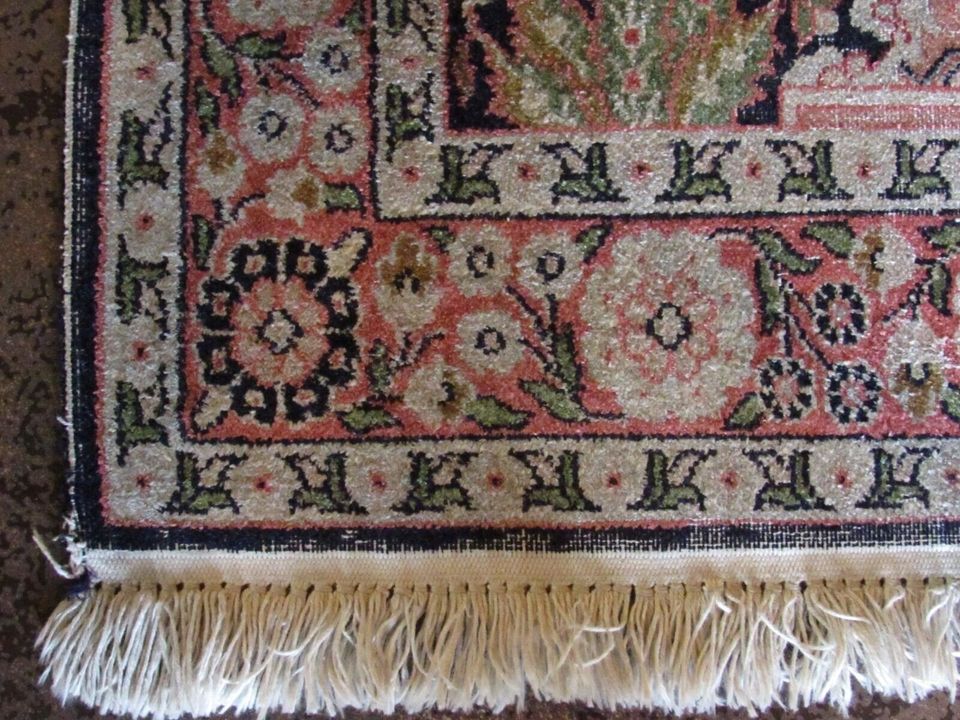 Seide Teppich Ghom, Indien, Kleinformat, alt, 92 x 63 cm in Neustadt an der Weinstraße